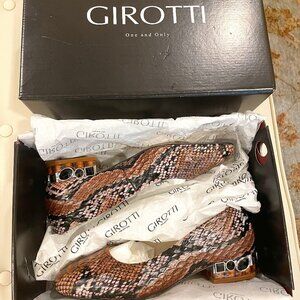 Girotti NWB SZ 38 Handmade in Italy camel & black snakeskin classic heeled shoes